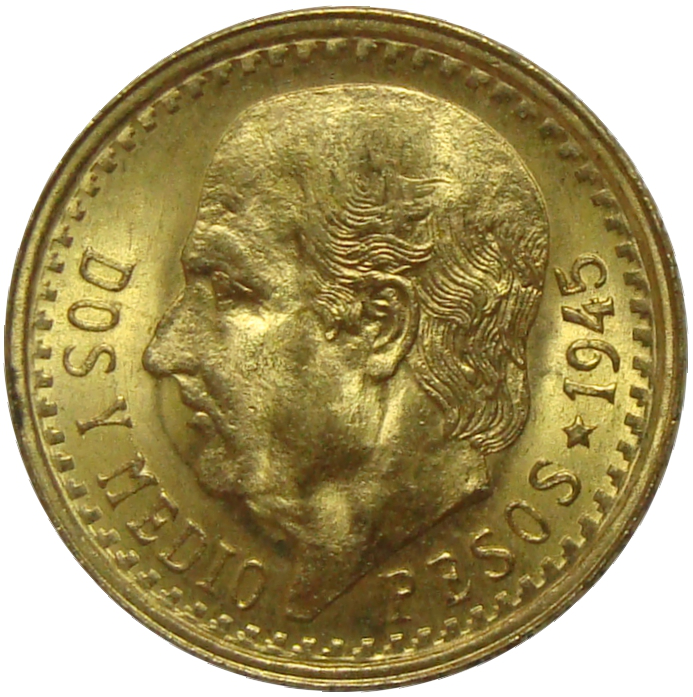 Moneda Oro Mexico 2 1/2 Pesos 1945 Hidalgo - Numisfila