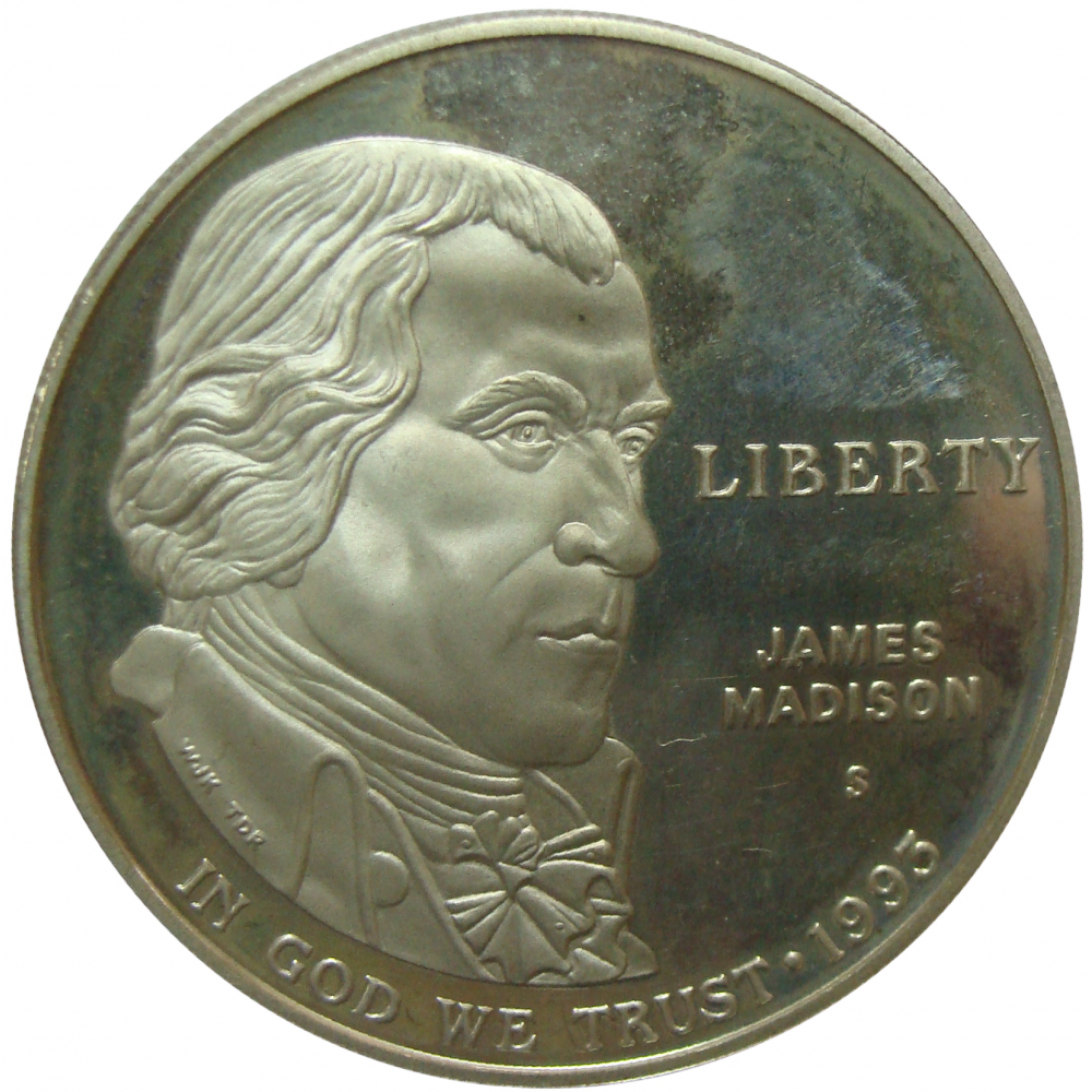 Moneda Plata E.E.U.U. Dollar 1993 James Madison Bill of Rights  - Numisfila