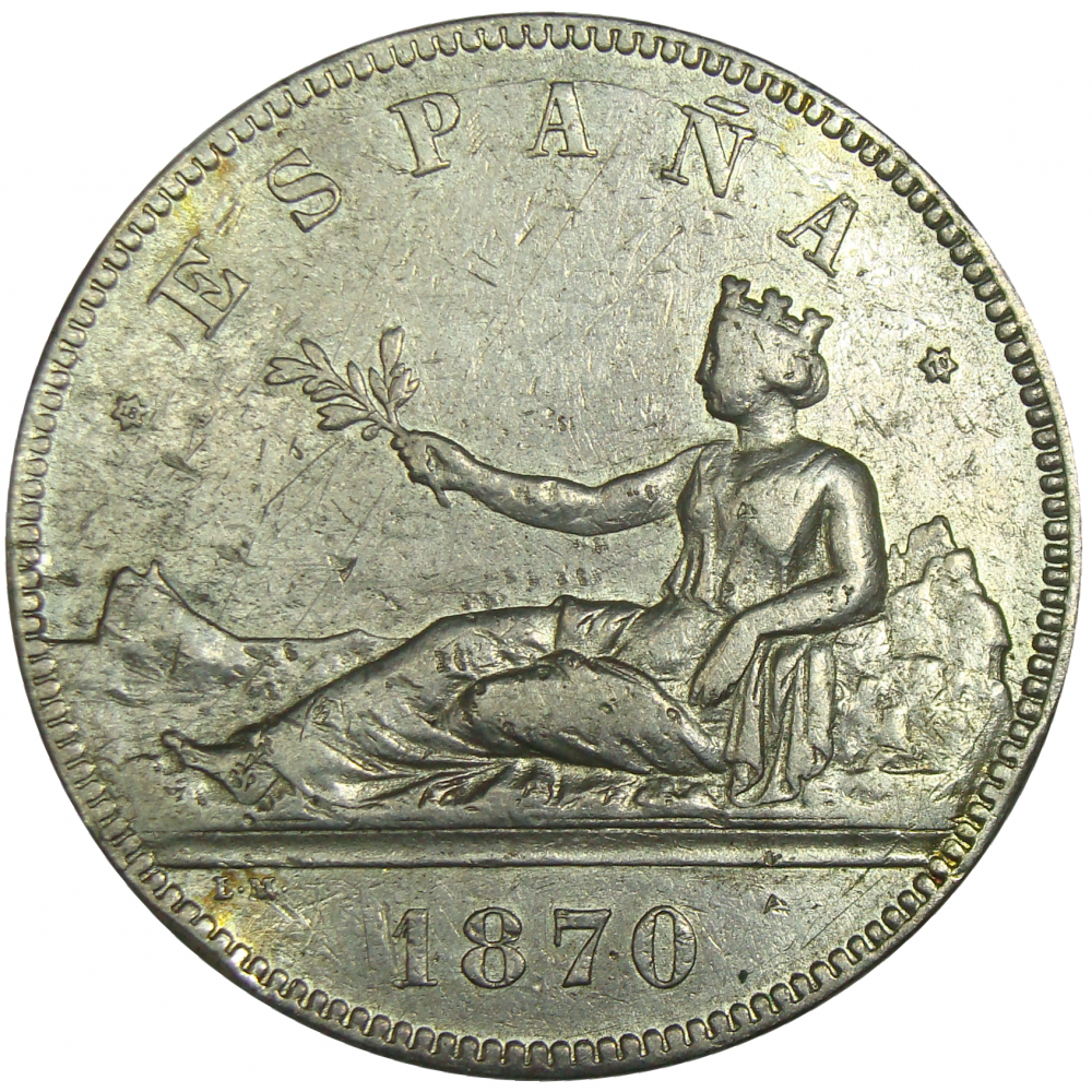 Moneda España 5 Pesetas Plata 1870  - Numisfila