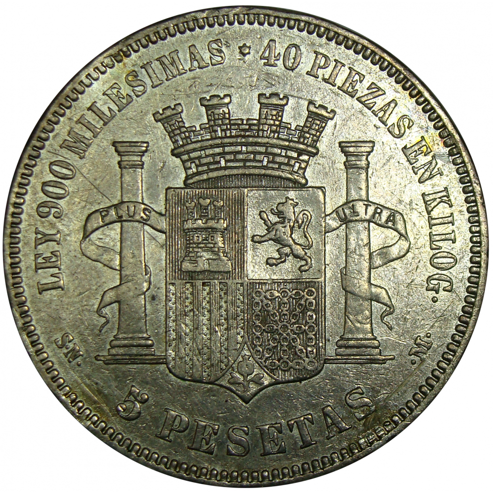 Moneda España 5 Pesetas Plata 1870  - Numisfila