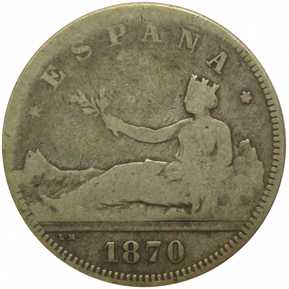 Moneda España 2 Pesetas 1870 Madrid  - Numisfila