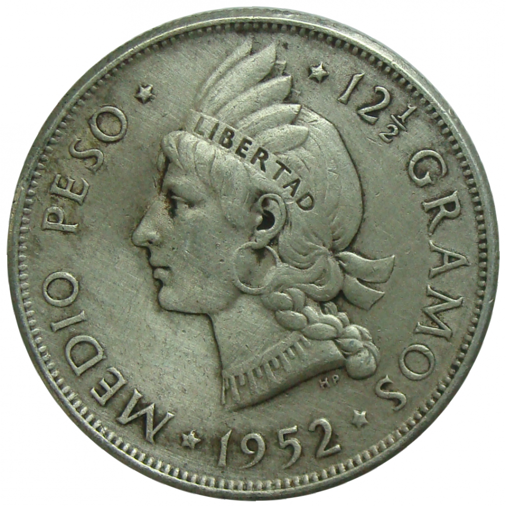 Moneda Plata Rep Dominicana ½ Peso 1952 - Numisfila