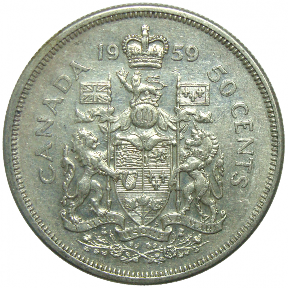 Moneda de Plata Canadá 50 Centavos 1959 Elizabeth ll  - Numisfila