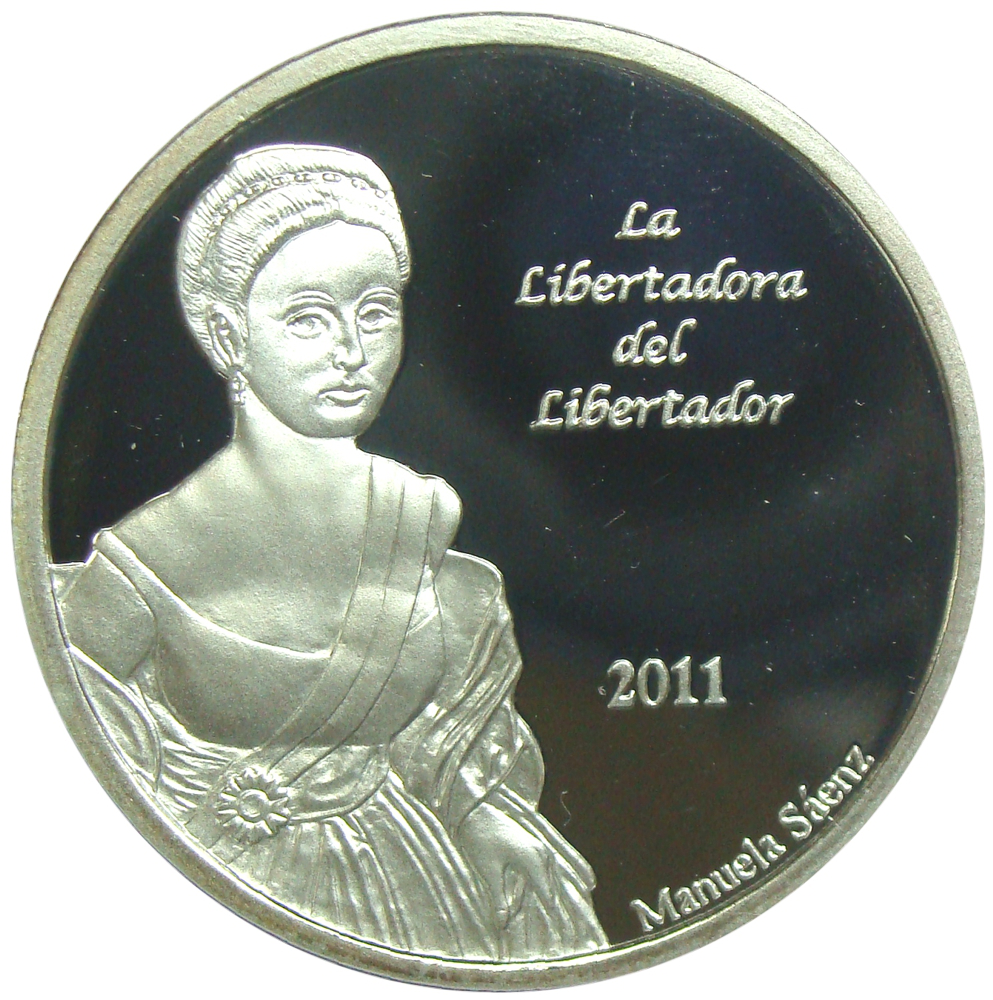 Moneda Plata Ecuador 1 Sucre 2011 Manuela Saenz COA  - Numisfila
