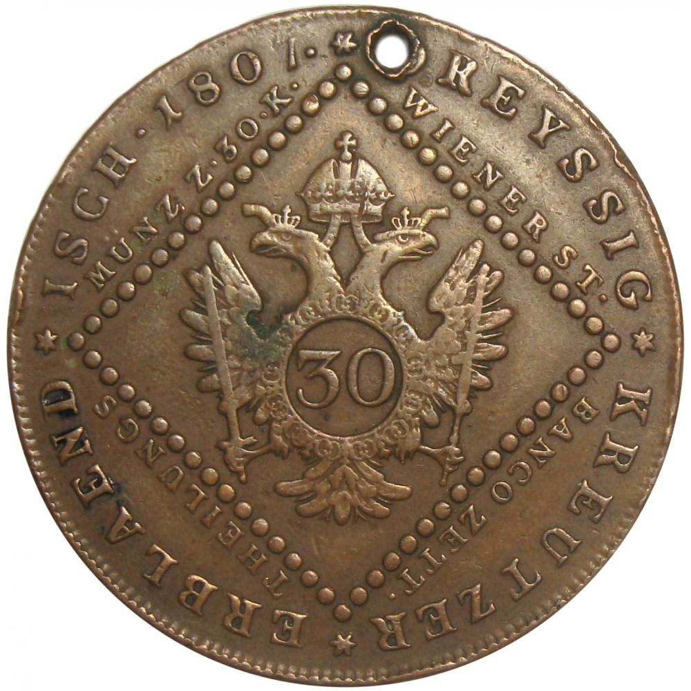 Moneda de Cobre Austria 30 Kreuzer 1807 A Francisco I  - Numisfila