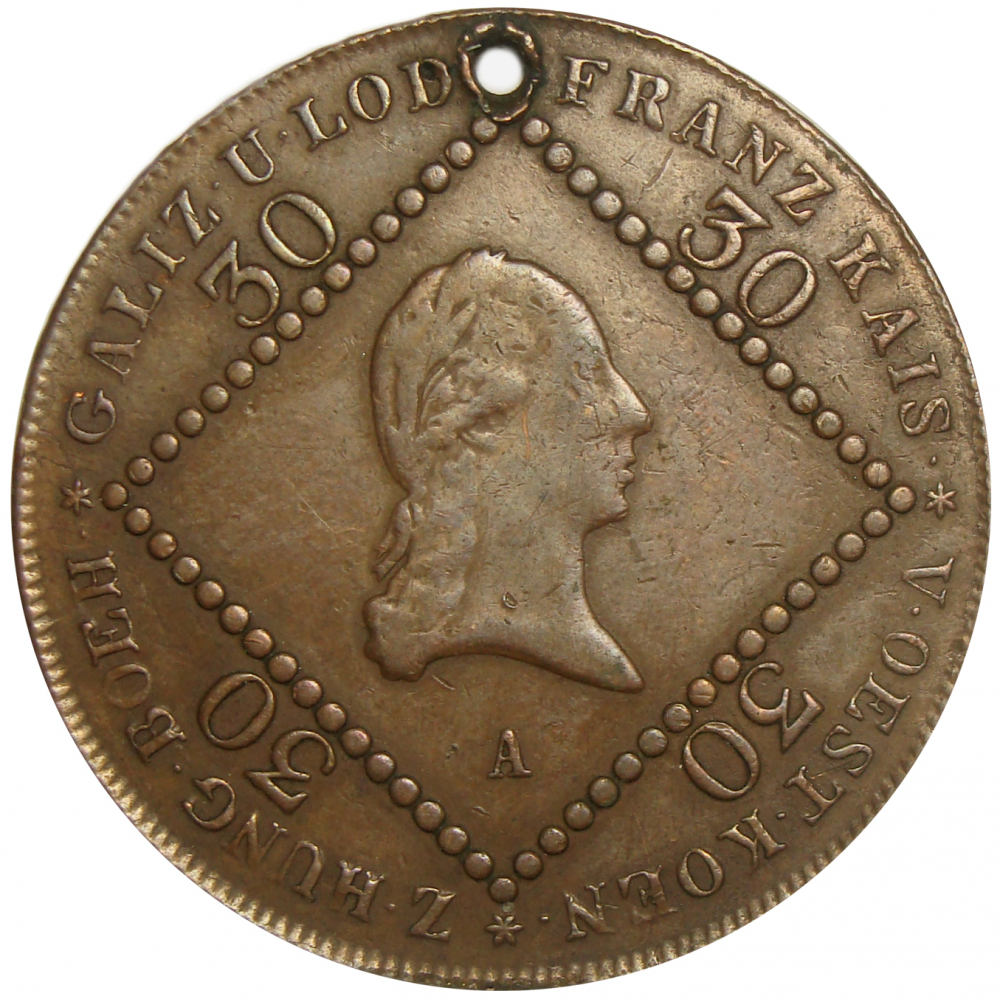 Moneda de Cobre Austria 30 Kreuzer 1807 A Francisco I - Numisfila