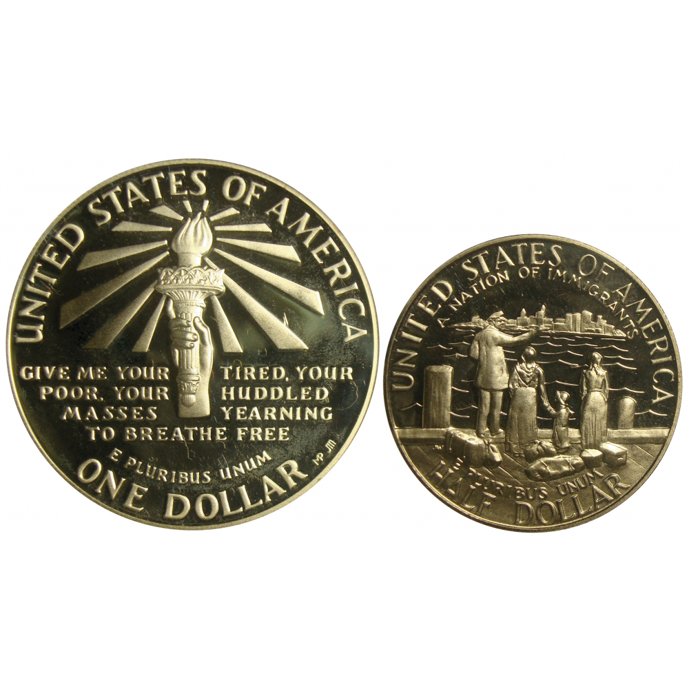 2 Monedas Estuche EEUU 1 y ½ Dollar Libertad 1986  - Numisfila