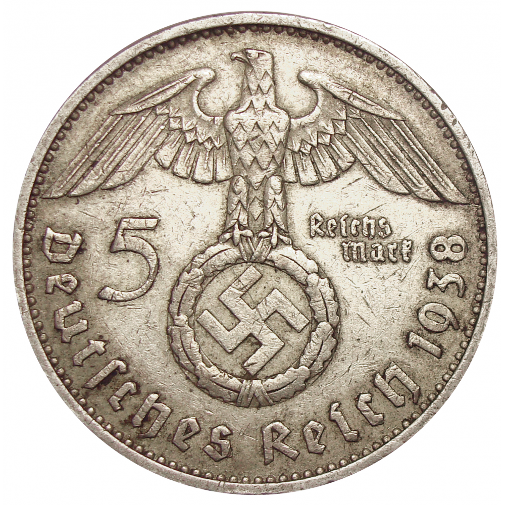 Alemania 5 Reichsmark 1938 Hindenburg Moneda Plata - Numisfila