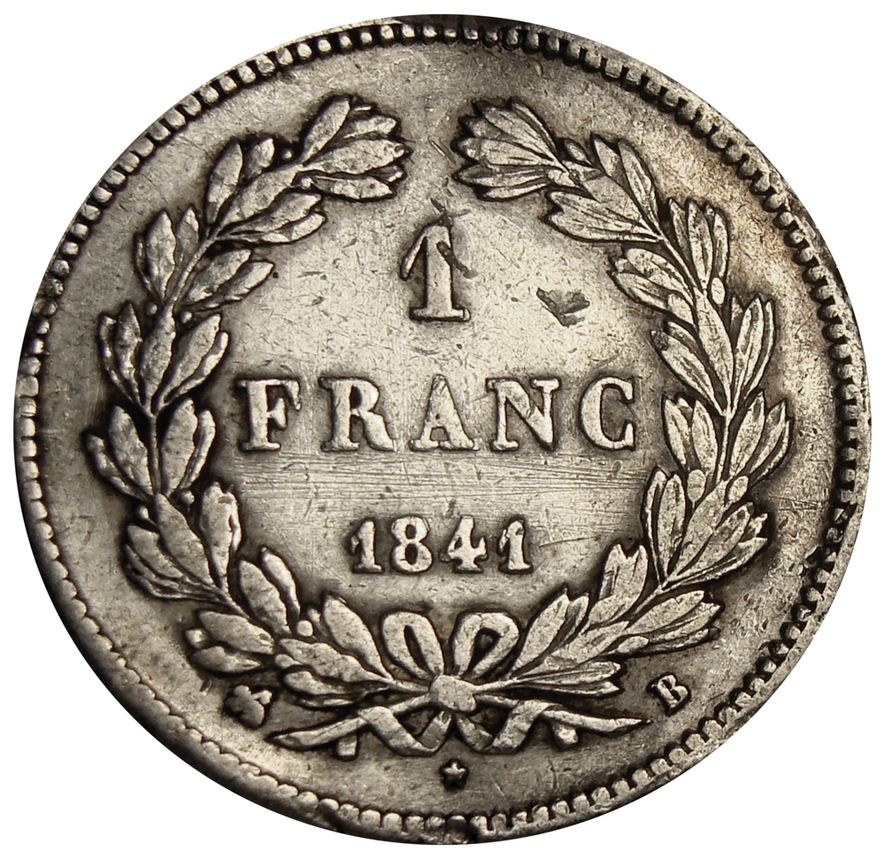 Moneda Plata Francia 1 Franco 1841 B Luís Felipe I - Numisfila