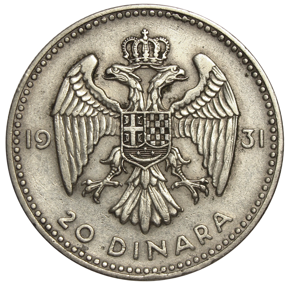 Moneda Plata Yugoslavia 20 Dinara 1931 Aleksandar I - Numisfila