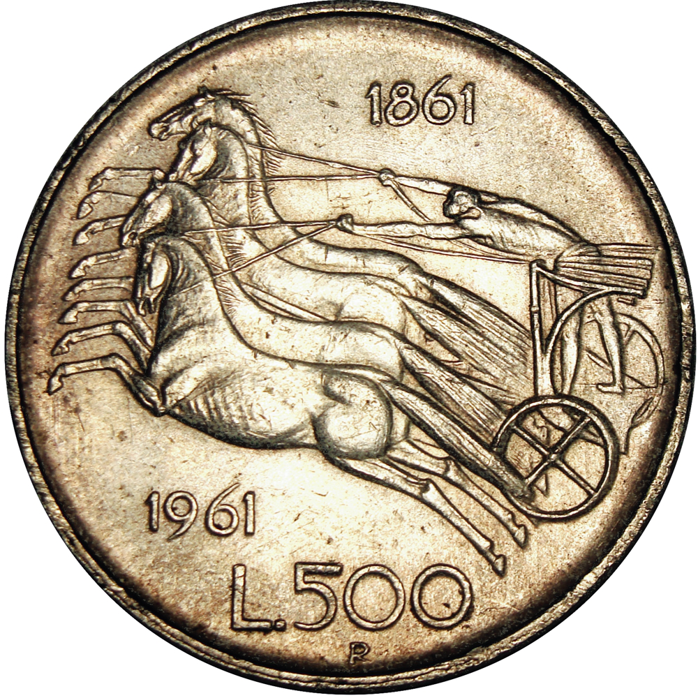 Moneda de Plata Italia 500 Liras 1961 Italia y caballos  - Numisfila