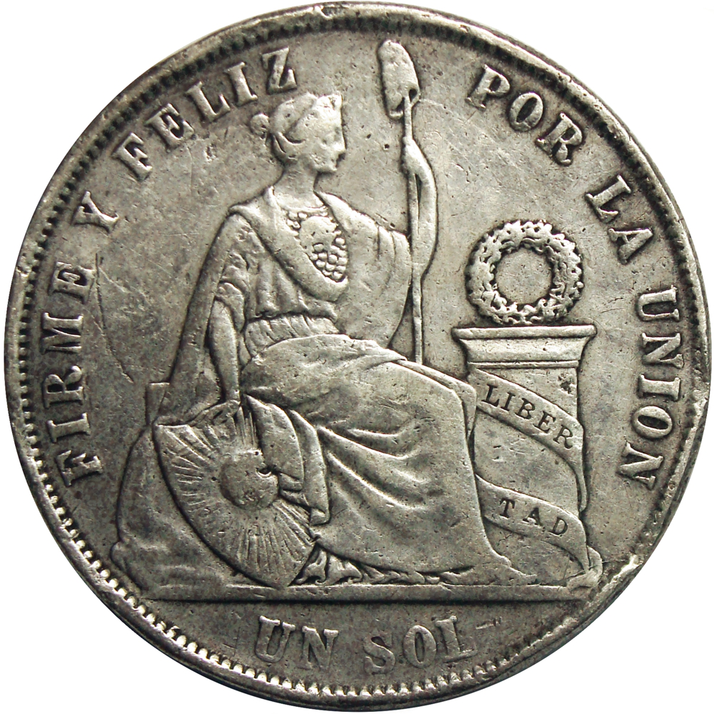 Moneda de Plata Perú Un Sol 1871  - Numisfila