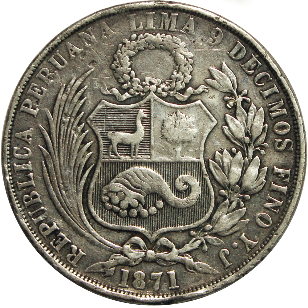 Moneda de Plata Perú Un Sol 1871  - Numisfila