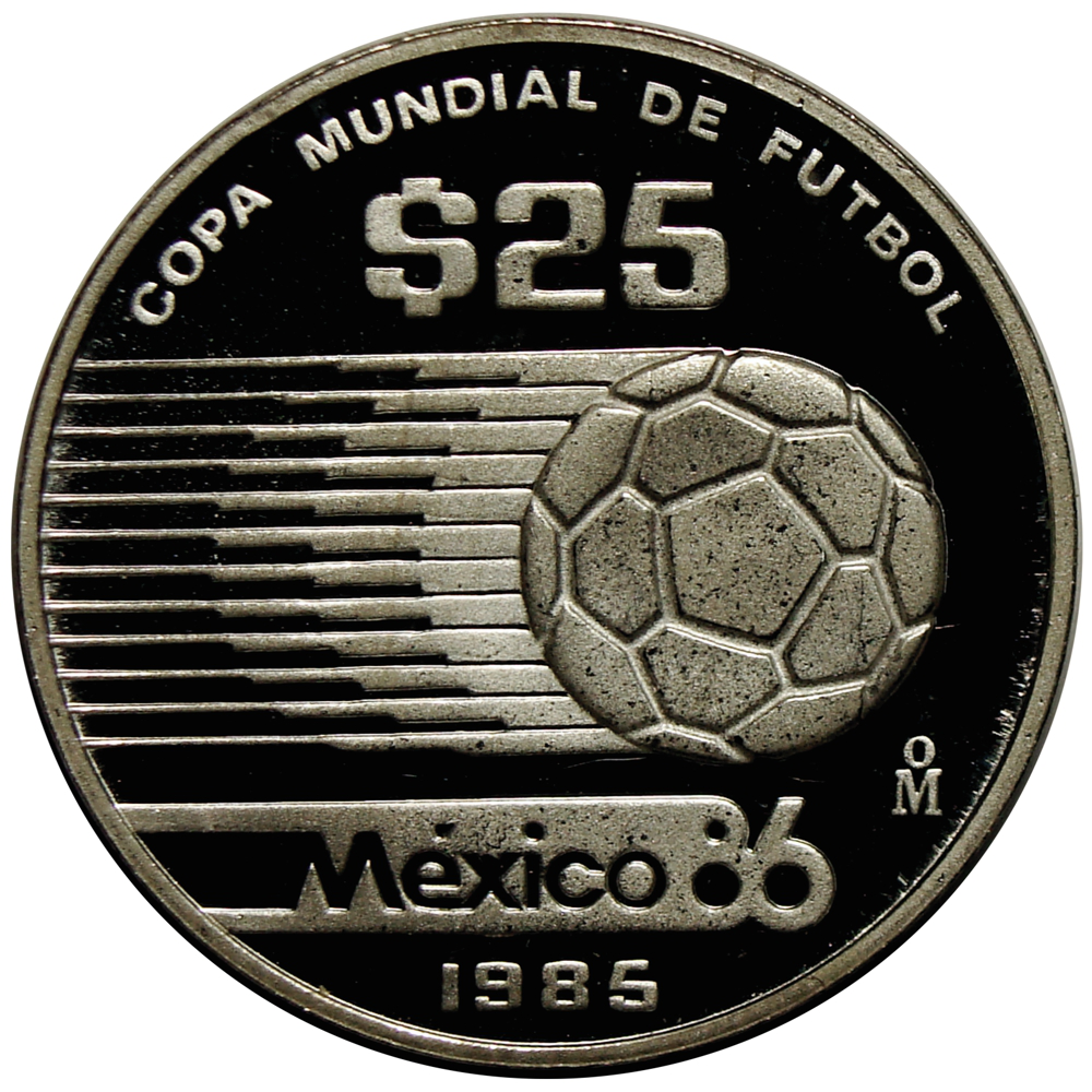 Moneda de Plata México 25 Pesos 1985 Fútbol Copa del Mundo 1986  - Numisfila