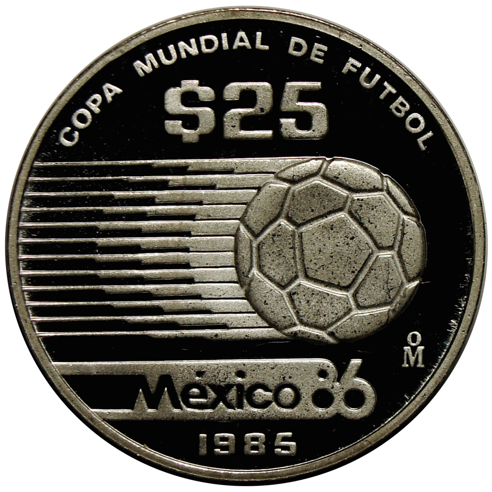 Moneda de Plata México 25 Pesos 1985 Fútbol Copa del Mundo 1986 - Numisfila