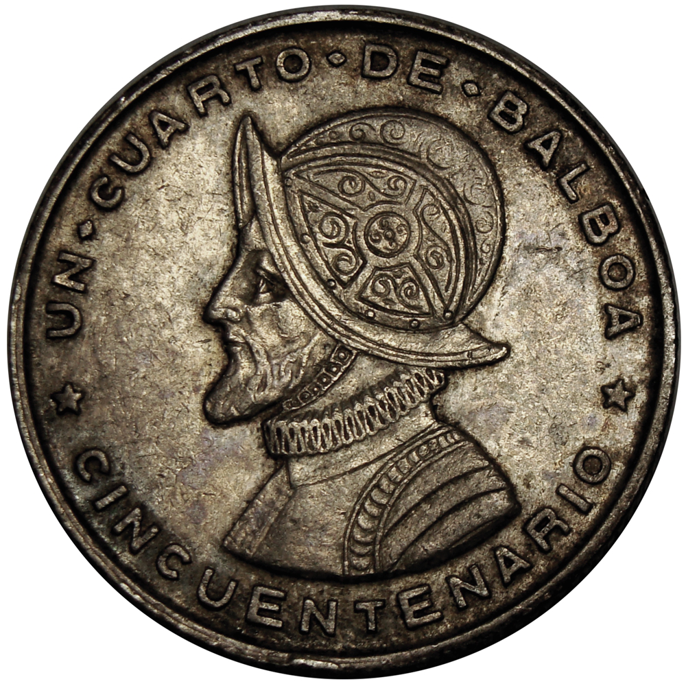 Moneda de Plata Panamá ¼ Balboa 1953 Vasco Nuñez  - Numisfila