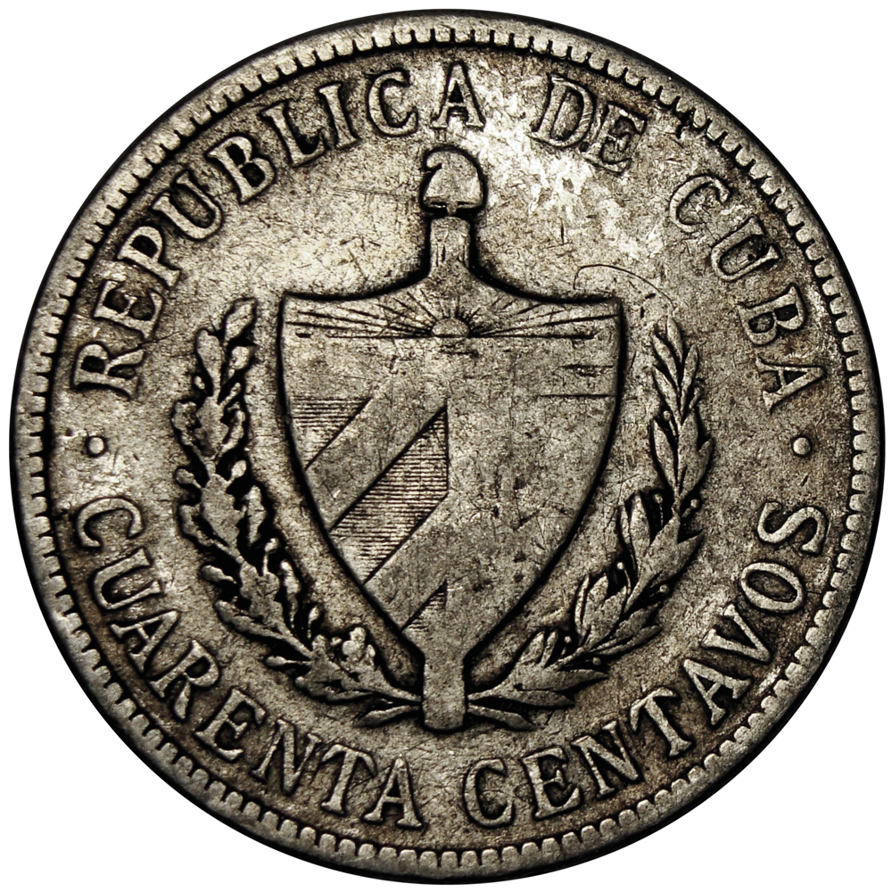 Moneda de Plata Cuba 40 Centavos 1915 Patria y Libertad  - Numisfila