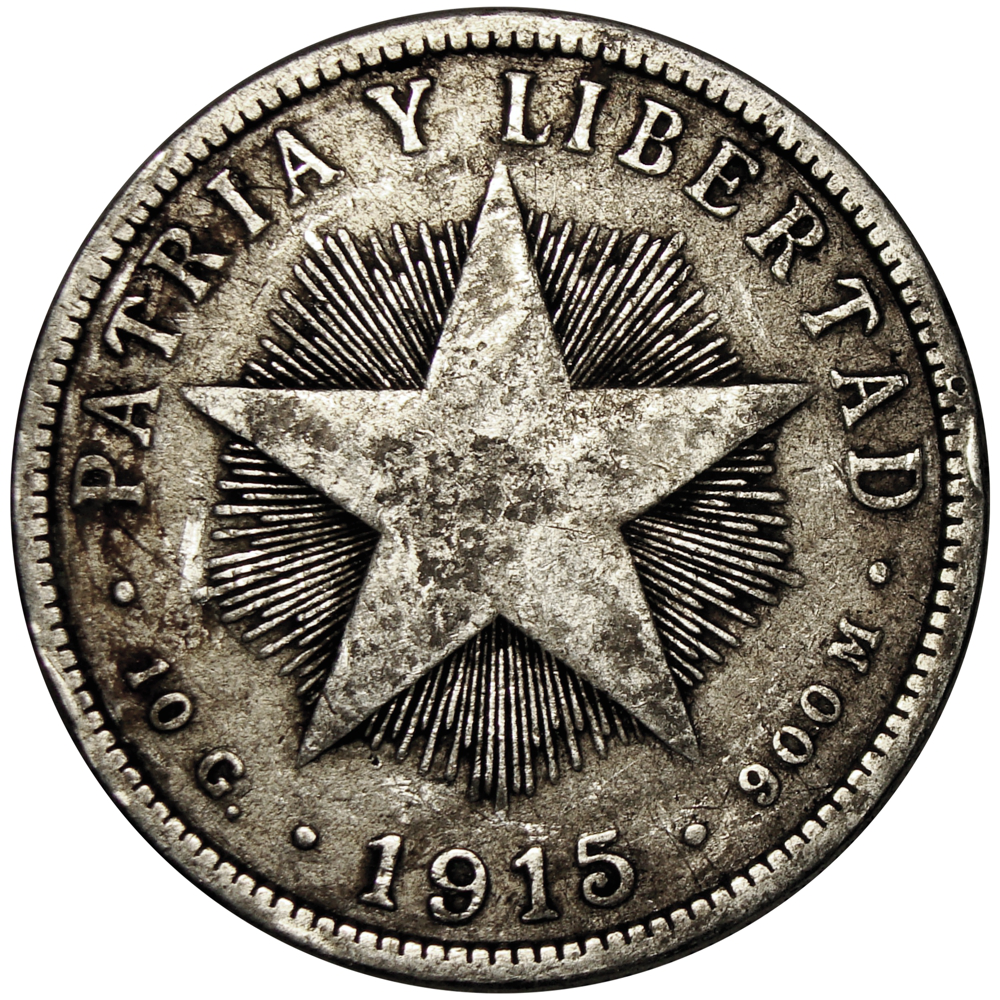 Moneda de Plata Cuba 40 Centavos 1915 Patria y Libertad - Numisfila