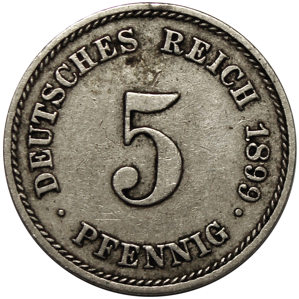 Moneda Alemania 5 Pfening 1899 Ceca "E" - Muldenhütten - Numisfila