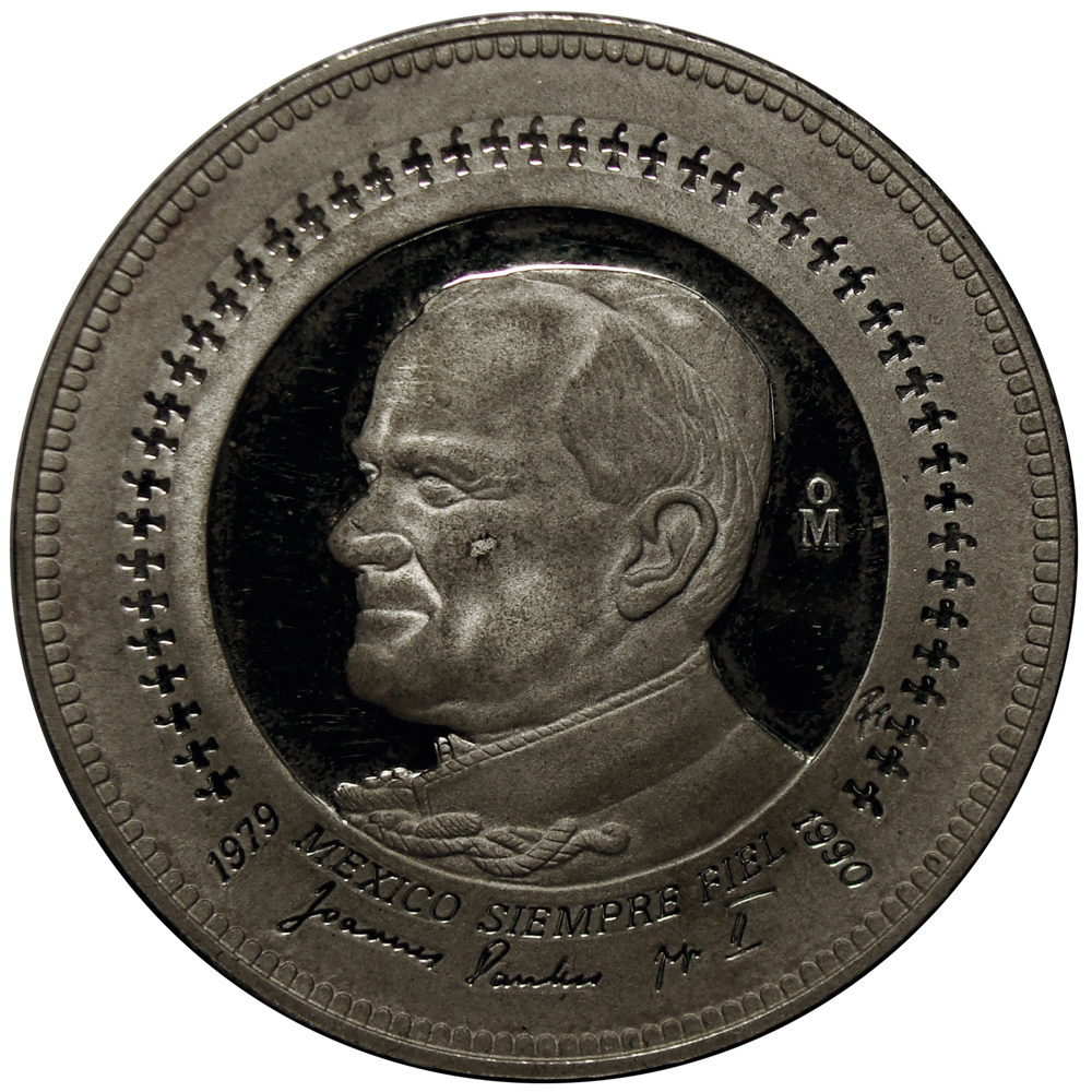 México Medalla Oficial 1 Onza Plata - Juan Pablo II 1990 - Numisfila