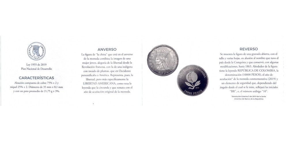 Moneda Colombia 10.000 Pesos 2019 Bicentenario Independencia 1819 - 2019  - Numisfila
