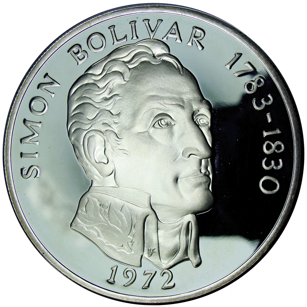 Panamá Gran Moneda Proof 20 Balboas 1972 Simón Bolívar Plata 925 61 mm - Numisfila