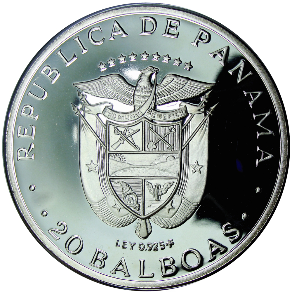 Panamá Gran Moneda Proof 20 Balboas 1972 Simón Bolívar Plata 925 61 mm  - Numisfila