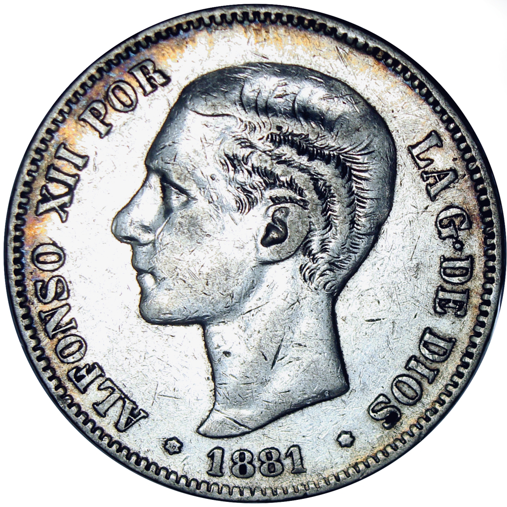Moneda de Plata España 5 Pesetas 1881 Ceca Madrid Alfonso X...