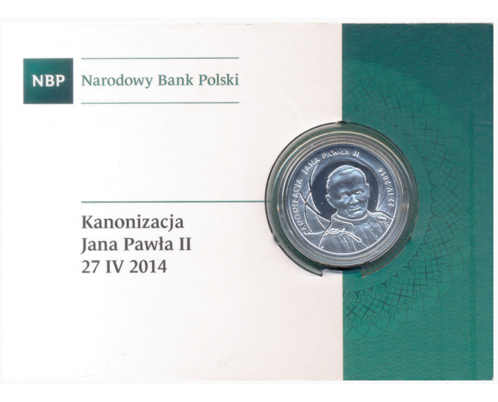 Moneda de Plata Proof Polonia 10 Zlotych 2014 Juan Pablo II Estuche Canonización  - Numisfila