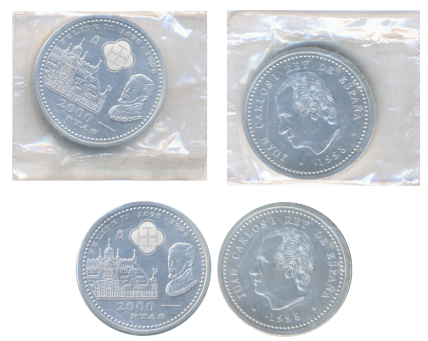 Moneda de Plata España 2000 Pesetas 1998 El Escorial y Felipe II - Numisfila