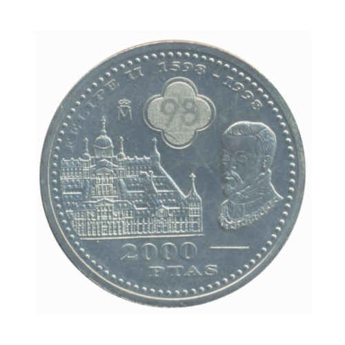 Moneda de Plata España 2000 Pesetas 1998 El Escorial y Felipe II - Numisfila