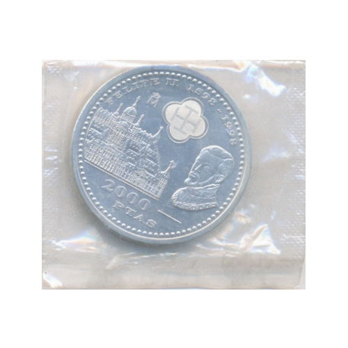 Moneda de Plata España 2000 Pesetas 1998 El Escorial y Felipe II  - Numisfila