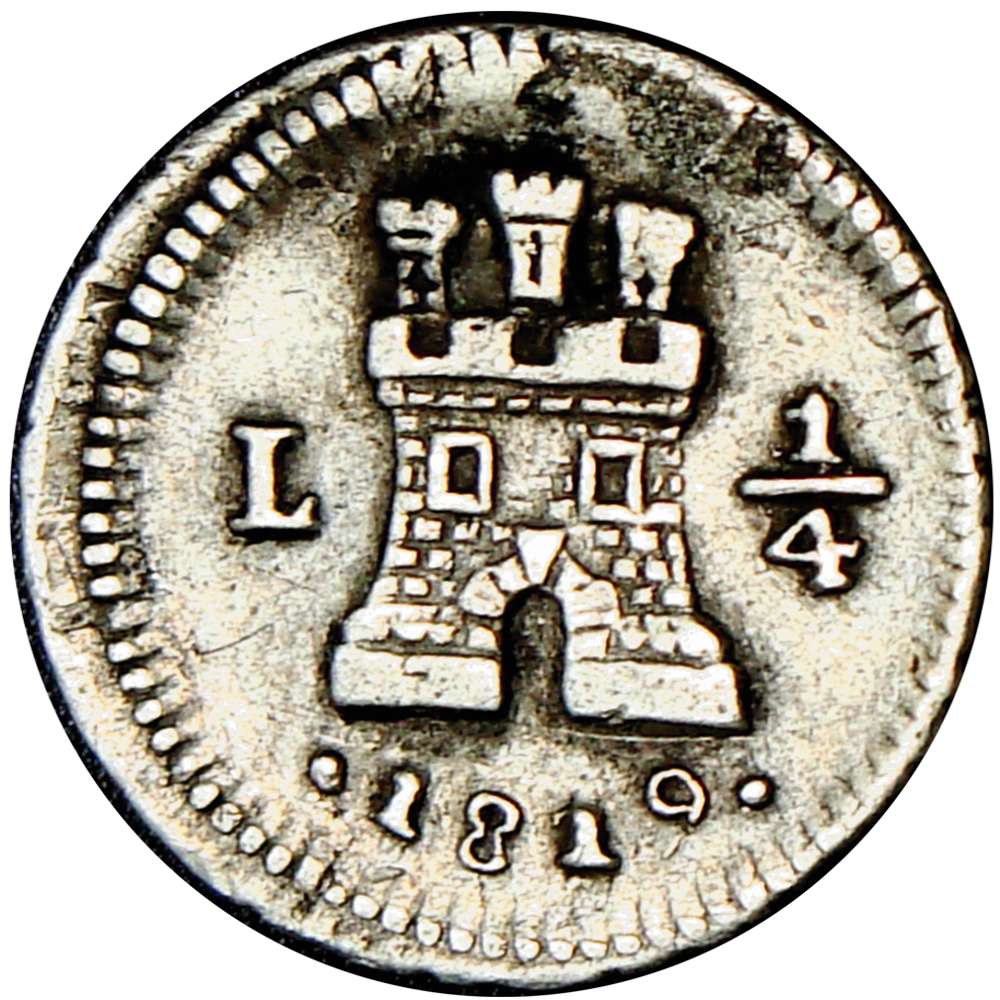 Moneda de Plata Perú ¼ Real 1819 L - Lima  Fernando VII - Numisfila