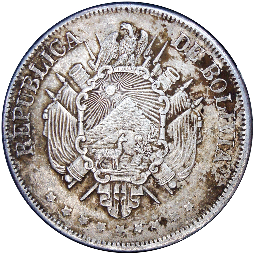 Moneda de Plata Bolivia Un Boliviano 1872  - Numisfila