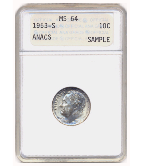Moneda de Plata EEUU 10 Cents 1953 S ANACS MS 64 "Roosevelt Silver Dime" - Numisfila
