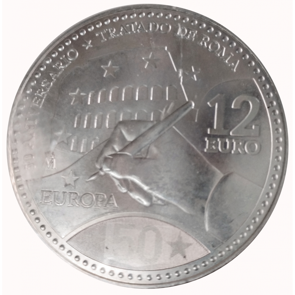 Moneda de Plata España 12 Euros 2007 Tratado de Roma  - Numisfila