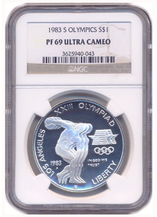 Moneda de Plata EEUU 1 Dólar 1983 NGC PF69 Conmemorativa Juegos Olímpicos  - Numisfila