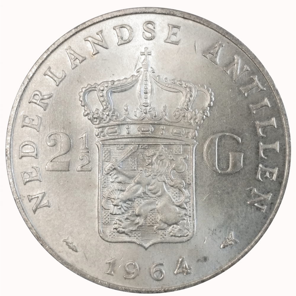 Moneda de Plata Antillas Holandesas 2 ½ Gulden 1964 Juliana - Numisfila