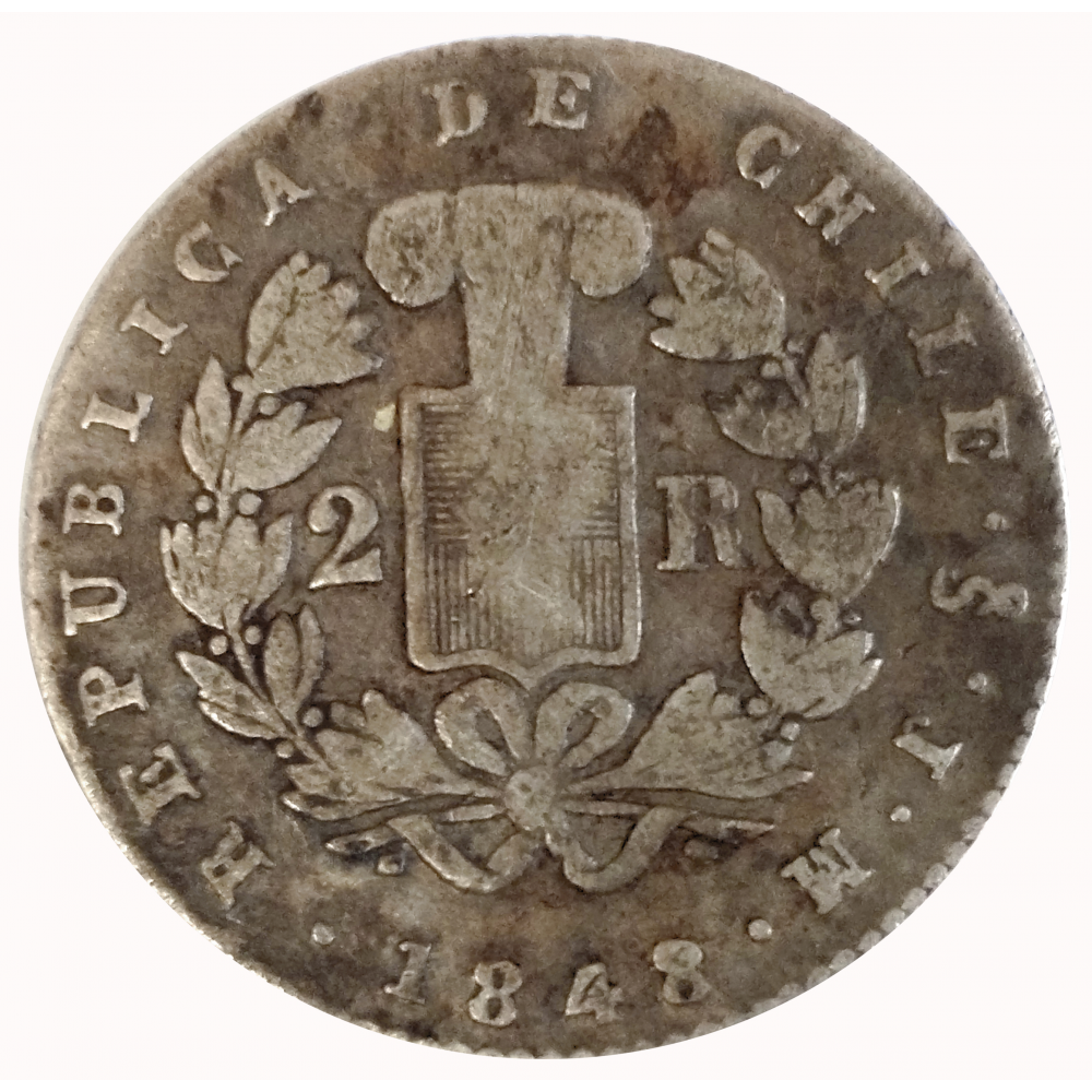 Chile Moneda de Plata 2 Reales 1848 JM Condor  - Numisfila