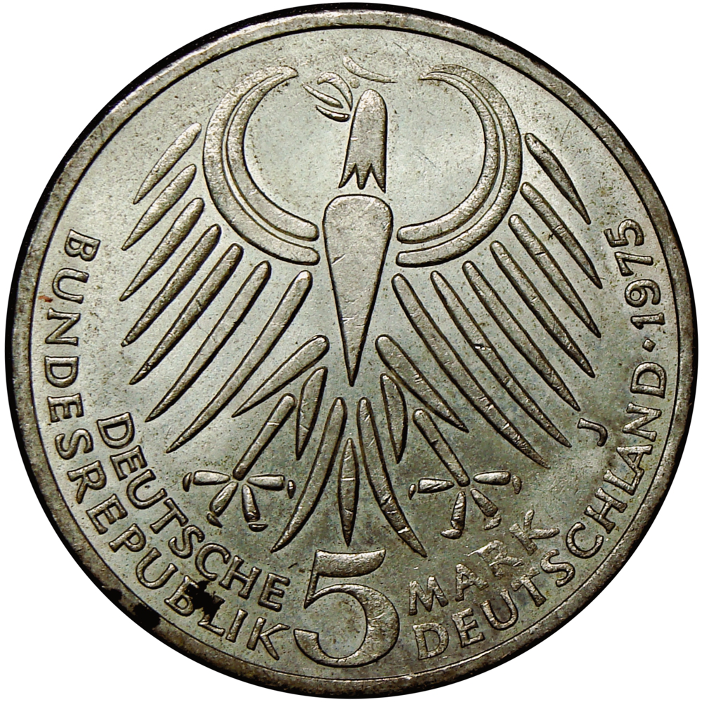 Moneda de Plata Alemania 5 Marcos 1975 Friedrich Ebert  - Numisfila
