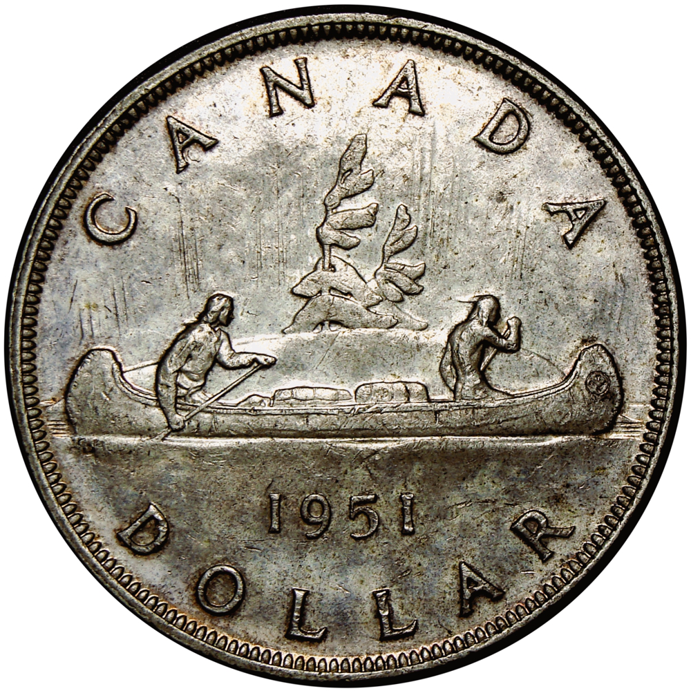 Moneda de Plata Canadá 1 Dollar 1951 Jorge VI y Viajeros en Canoa - Numisfila