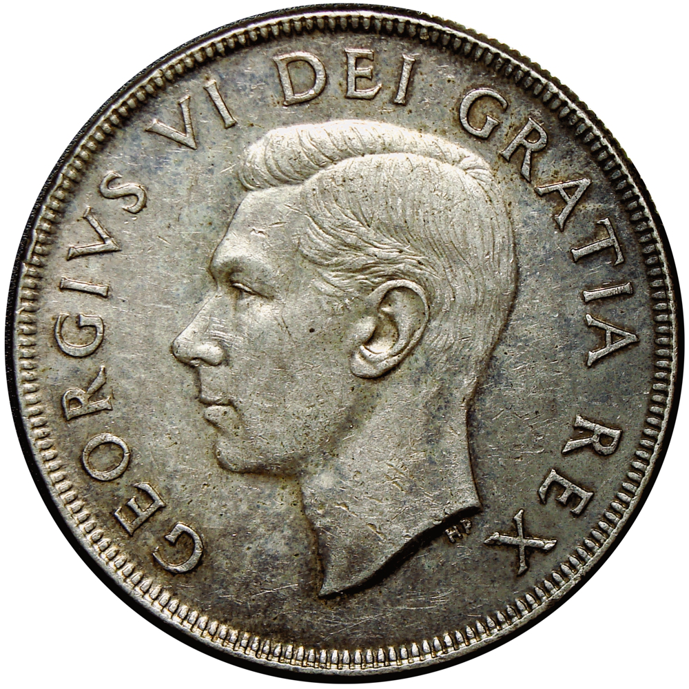 Moneda de Plata Canadá 1 Dollar 1951 Jorge VI y Viajeros en Canoa  - Numisfila