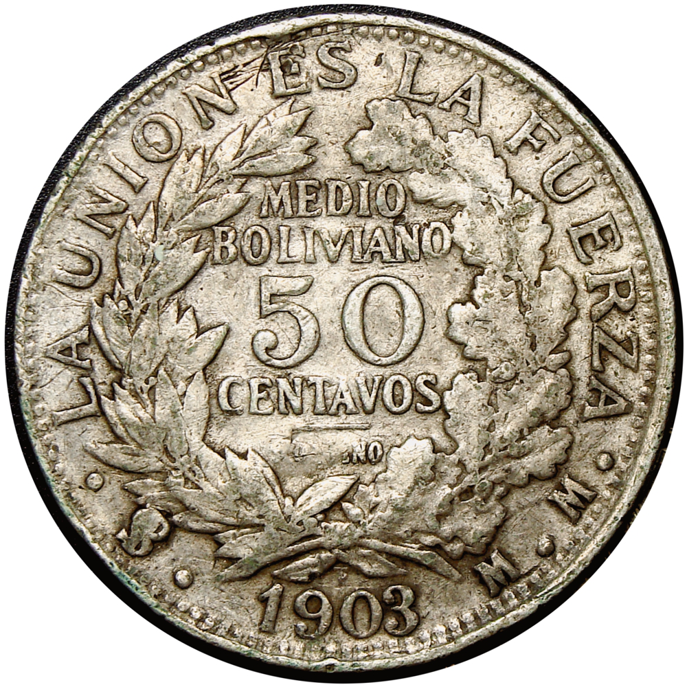 Moneda de Plata Bolivia ½ Boliviano - 50 Centavos 1903  - Numisfila