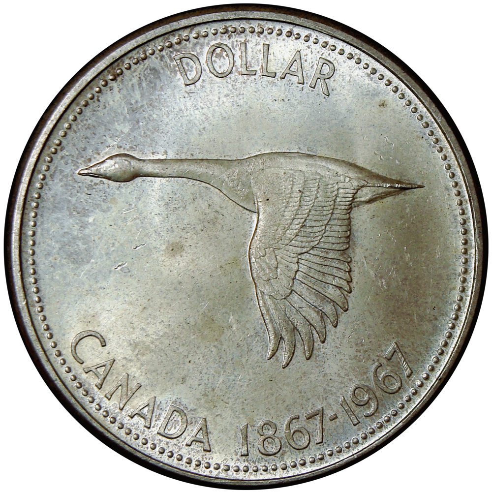 Centenario Canadá Moneda de Plata 1 Dolar 1967 Elizabeth II y Ganso - Numisfila