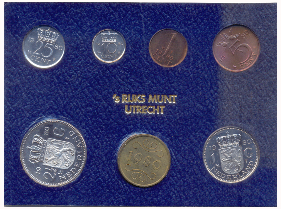 Países Bajos Set 6 Monedas y 1 Ficha Casa de la Moneda 1980 Reina Juliana   - Numisfila