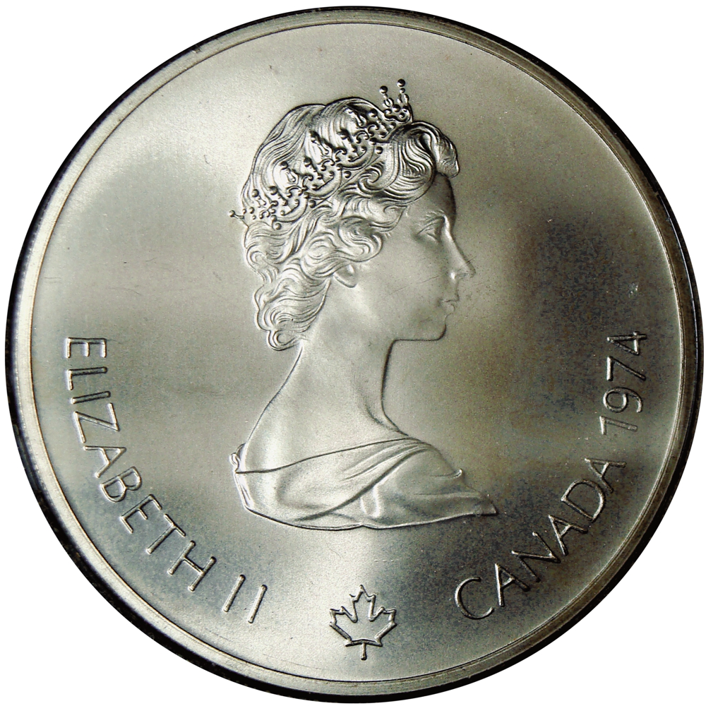 Moneda de Plata Canadá 5 Dolares 1974 Antorcha Olímpica Juegos Montreal 1976   - Numisfila