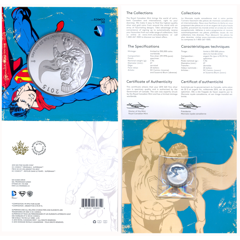 Moneda de Plata Superman Canadá 20 Dólares 2015 Estuche Original   - Numisfila