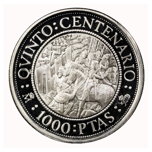 Moneda de Plata España 1000 Pesetas 1989 Quinto Centenario  - Numisfila