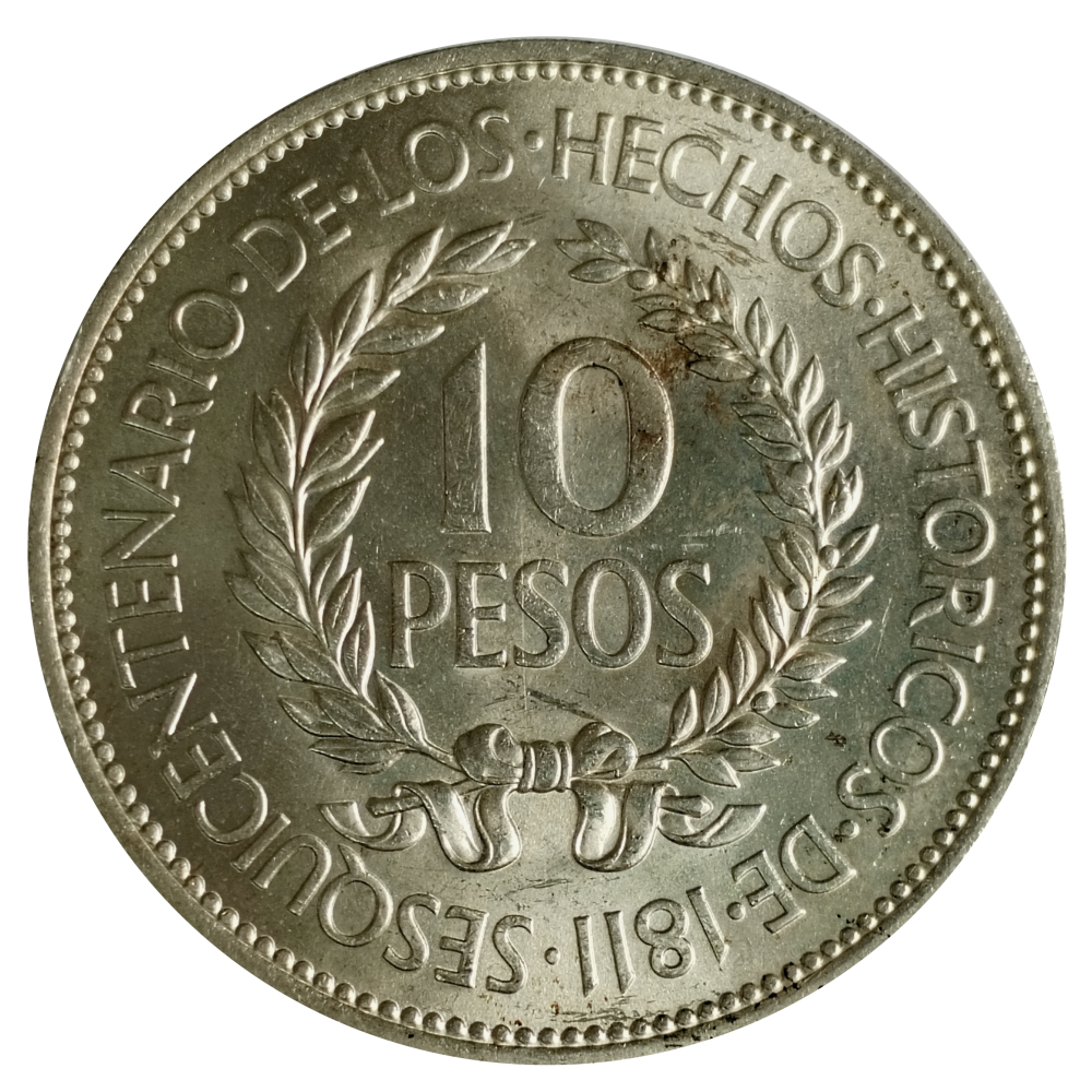 Moneda de Plata Uruguay 10 Pesos 1961 El Gaucho  - Numisfila
