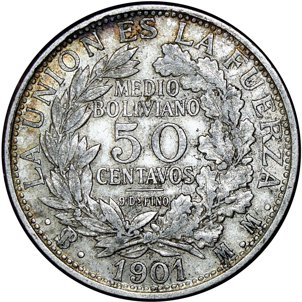 Moneda de Plata Bolivia ½ Boliviano - 50 Centavos 1901 - Numisfila